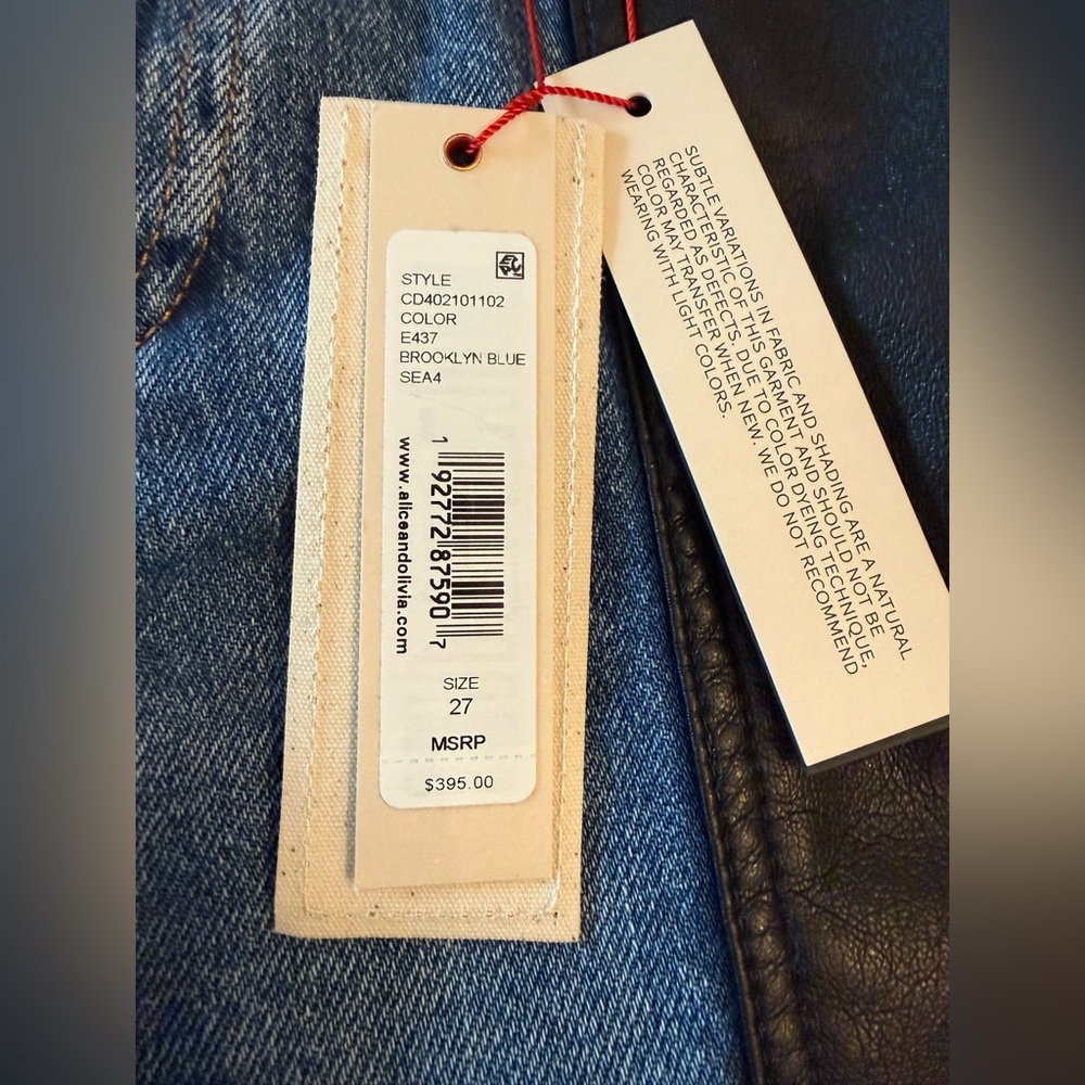 Alice & Olivia Trish Vegan leather / denim jeans - Picture 2 of 7